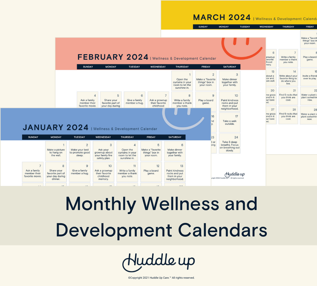 monthly wellness and development calendars